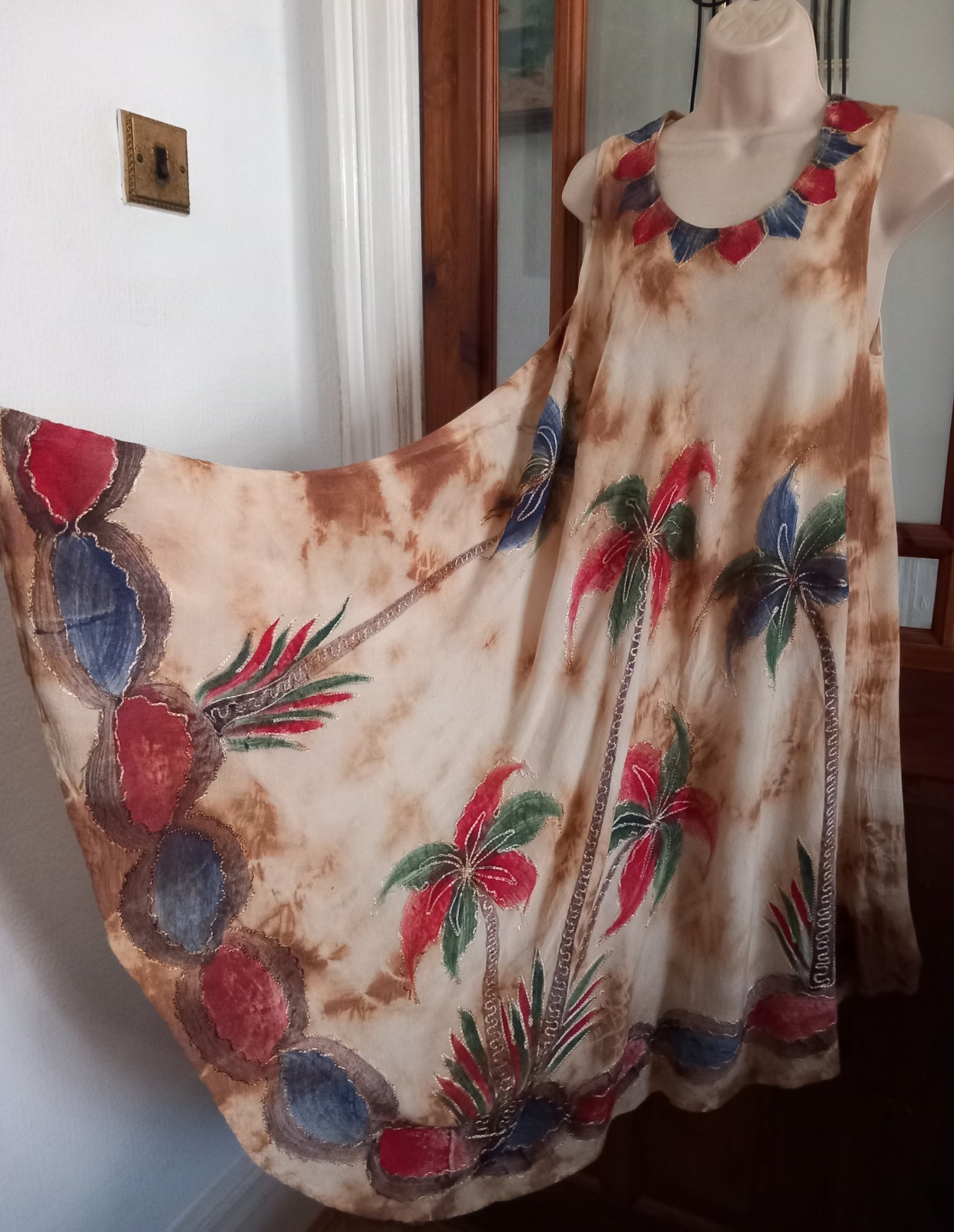 vtg look embroidered Sleeveless Indian Bias Cut Lagenlook Tent Dress Free Size