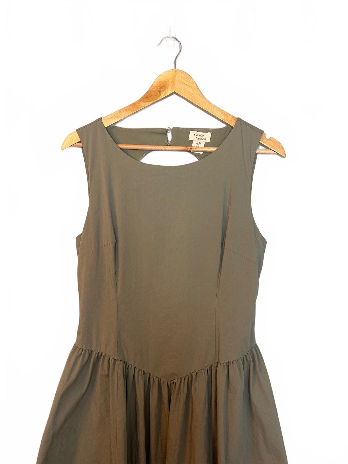 Camila Coelho Drop Waist Bubble Hem Open Back Midi/Maxi Dress in Sage Green M