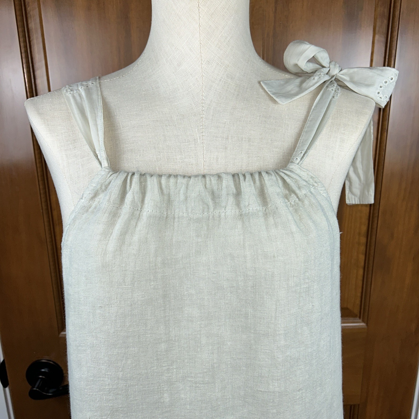 Valentina Naldi Sage 100% Linen Crochet Trim Tiered Relaxed Fit Midi Dress M
