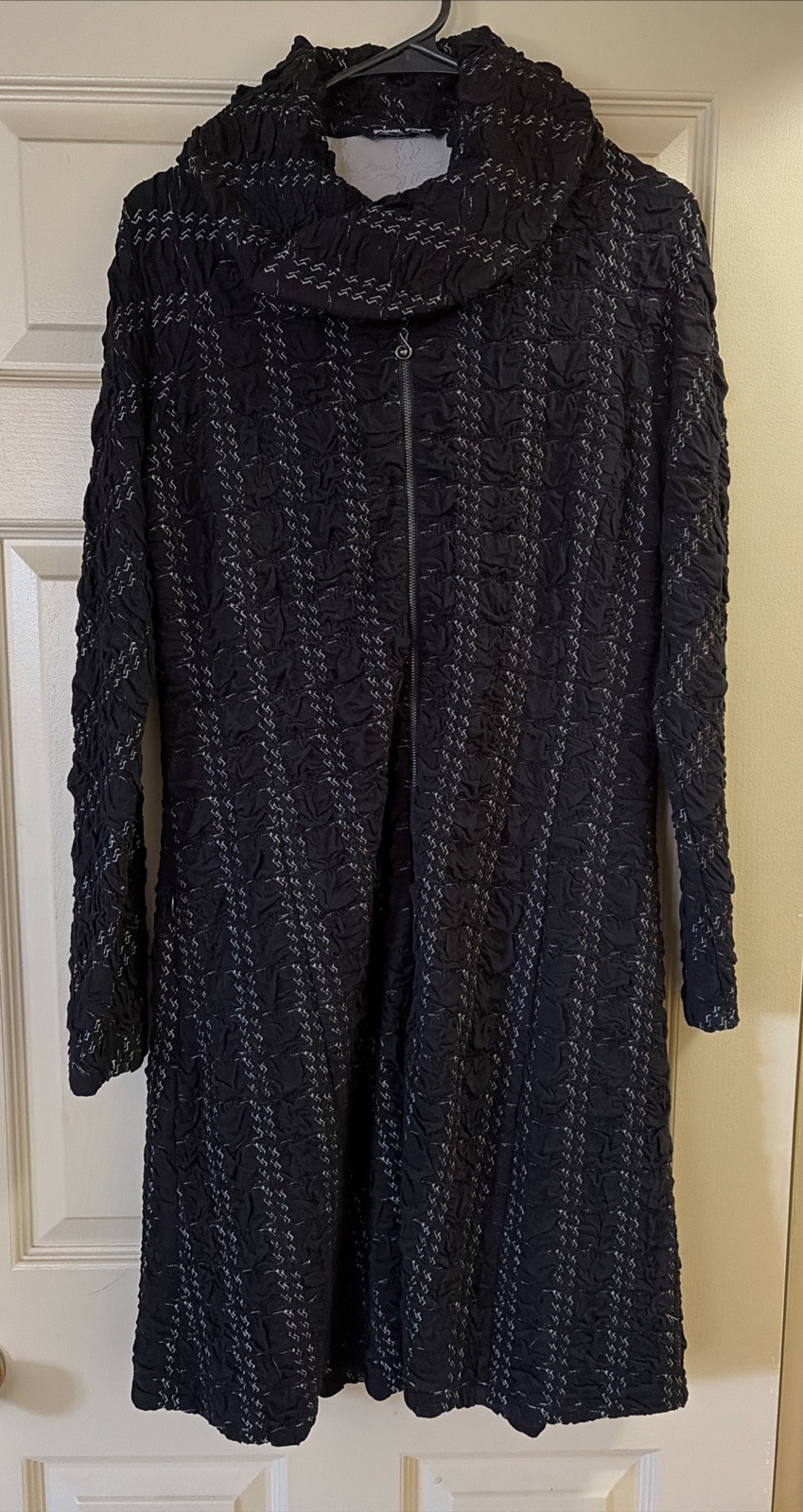 Samuel Dong Black/white Zip Front Dress Coat Sz M Long Sleeve A Line Minimalist