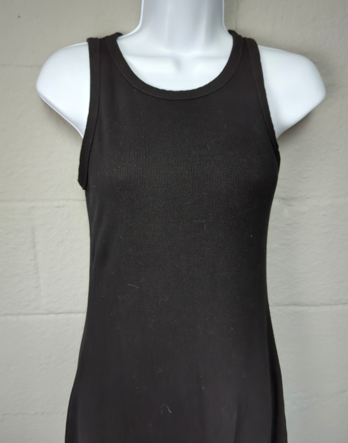 Mod Ref Black Ribbed Tank Dress Midi Stretch Cotton Casual Comfort Active Size S