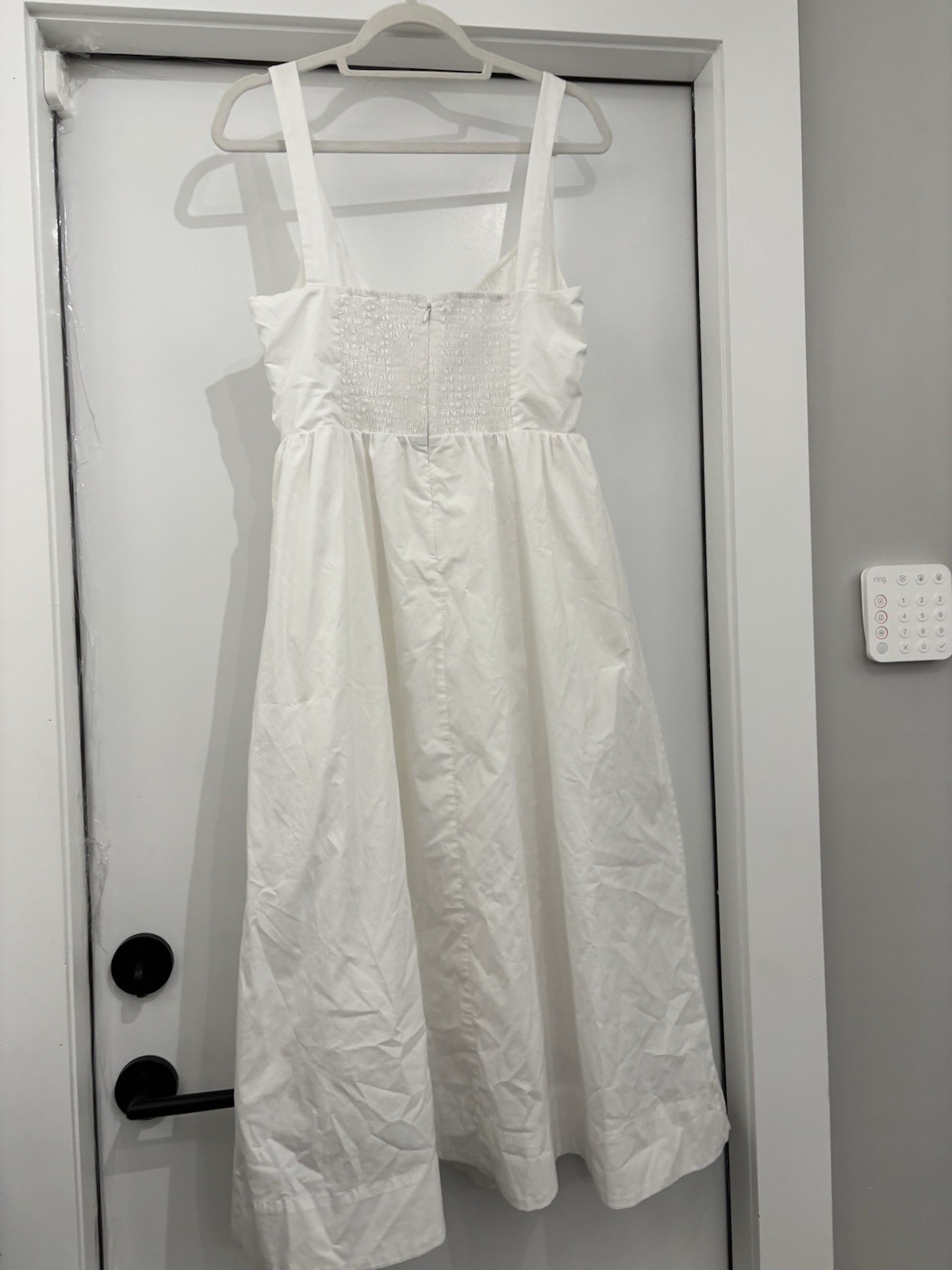 ASTR The Label White Smocked Square Neck Sleeveless Midi A-Line Dress Size L