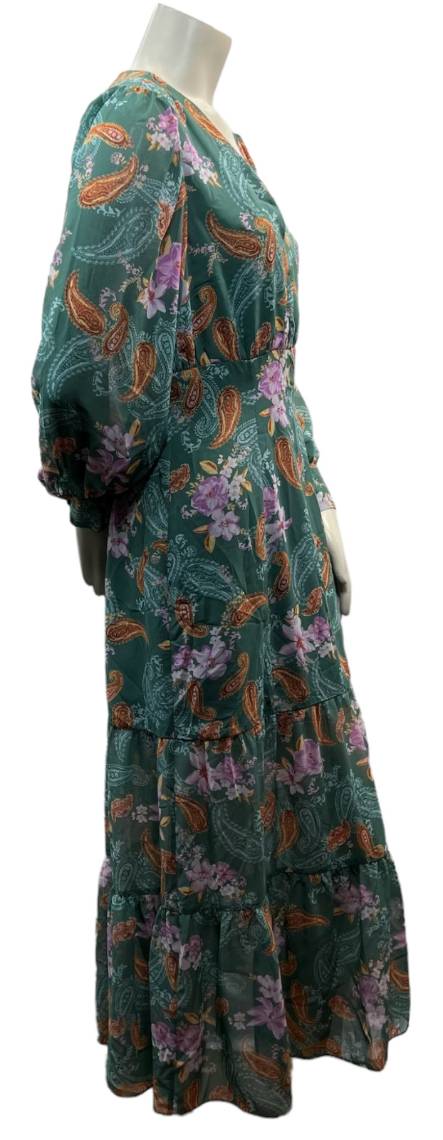 Bar III Dress Womens Size Xlarge Petite PXL Green Floral Paisley Chiffon New