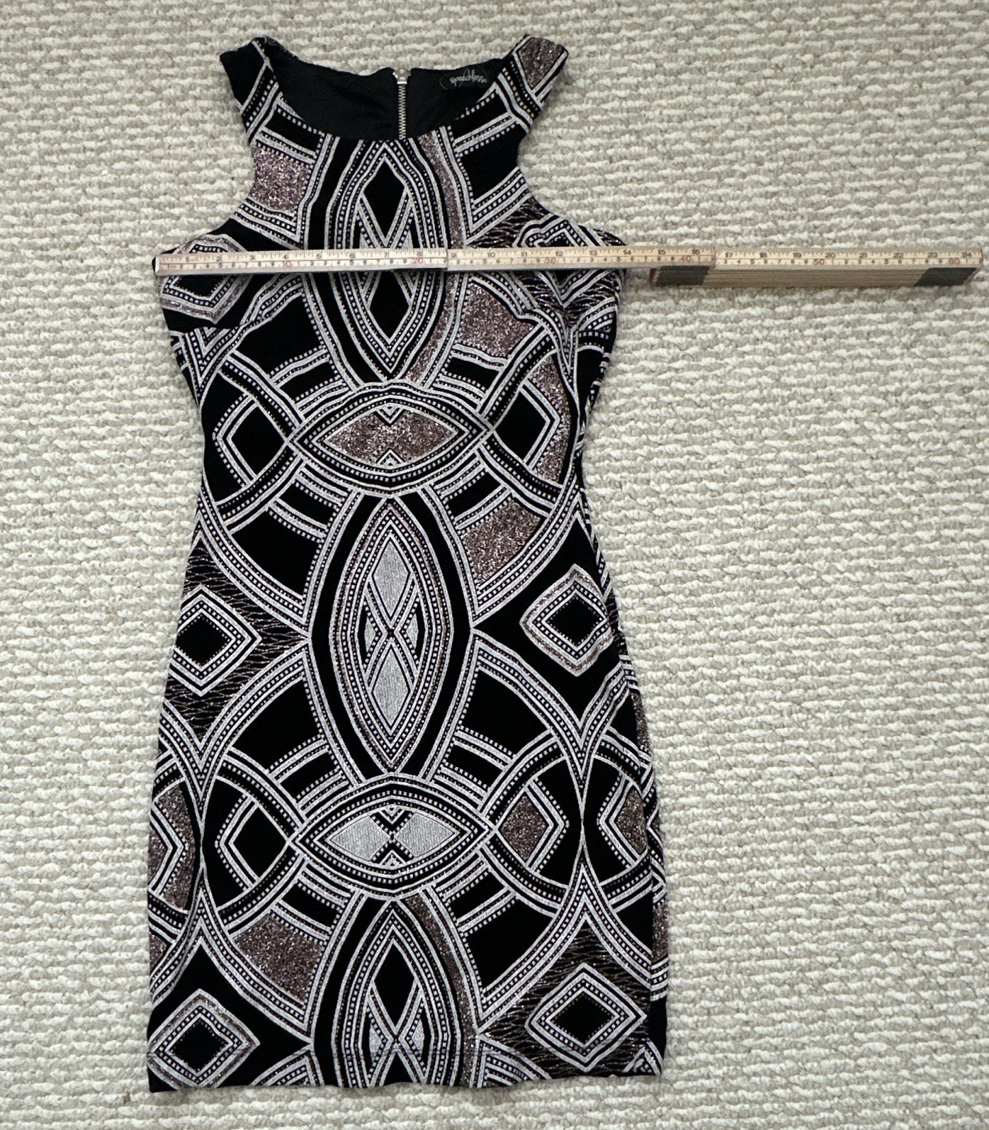 Speechless Bodycon Dress Size 1 Black White rose gold Geo High Neck Zip Stretch
