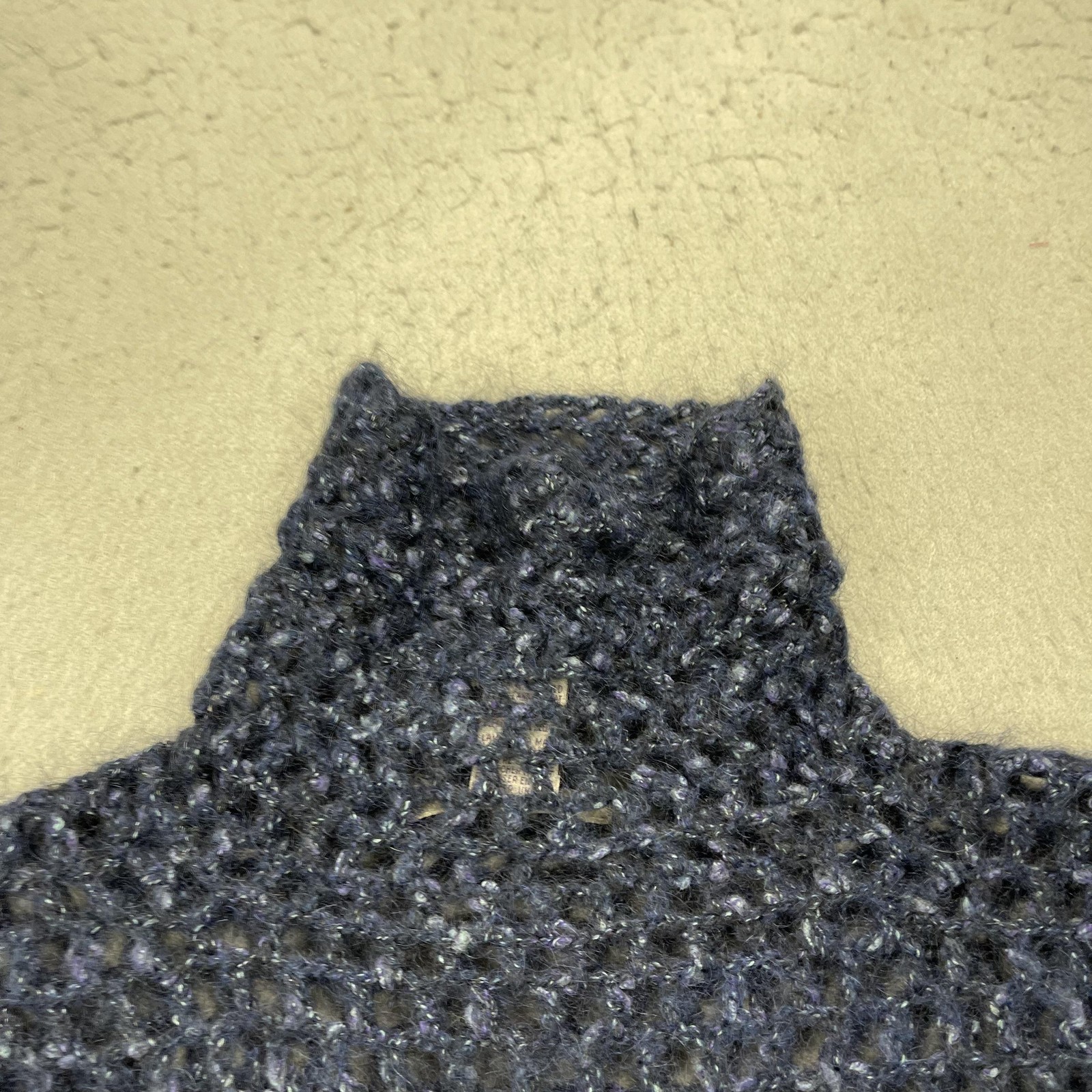 Free People Sweater Dress Womens Medium Blue Mohair Open Knit Sheer Turtleneck