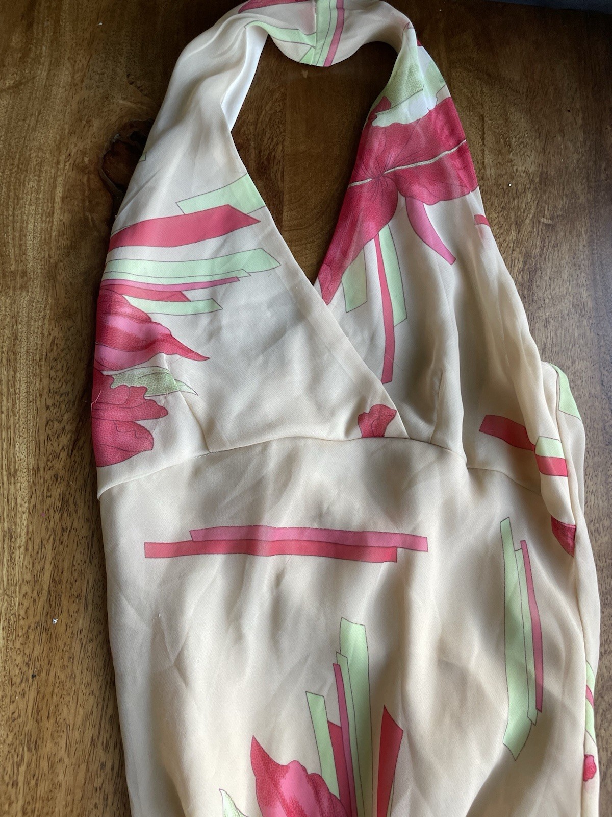 Gorgeous Floral Halter Midi Dress Beige with Pink&Green Floral Hawaiian Dress
