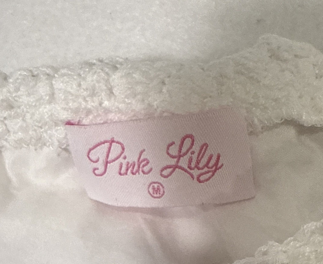 Pink Lily White One Shoulder Ruffle Crochet Lace Mini Dress Sz M Coquette Resort