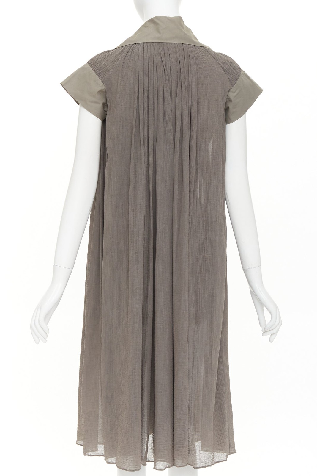 BOTTEGA VENETA grey cotton chiffon pleated plunge spread collar dress IT40 S