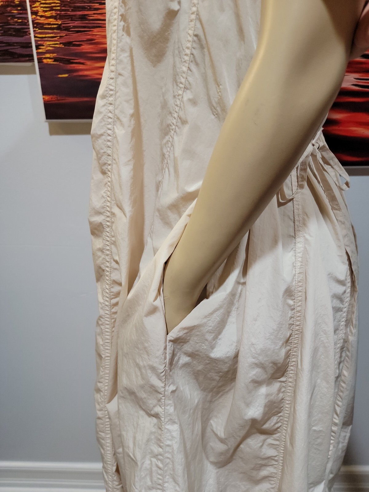 Athleta Canopy Parachute OVERSIZED Nylon Swing Dress Size S Beige Lightweight #X