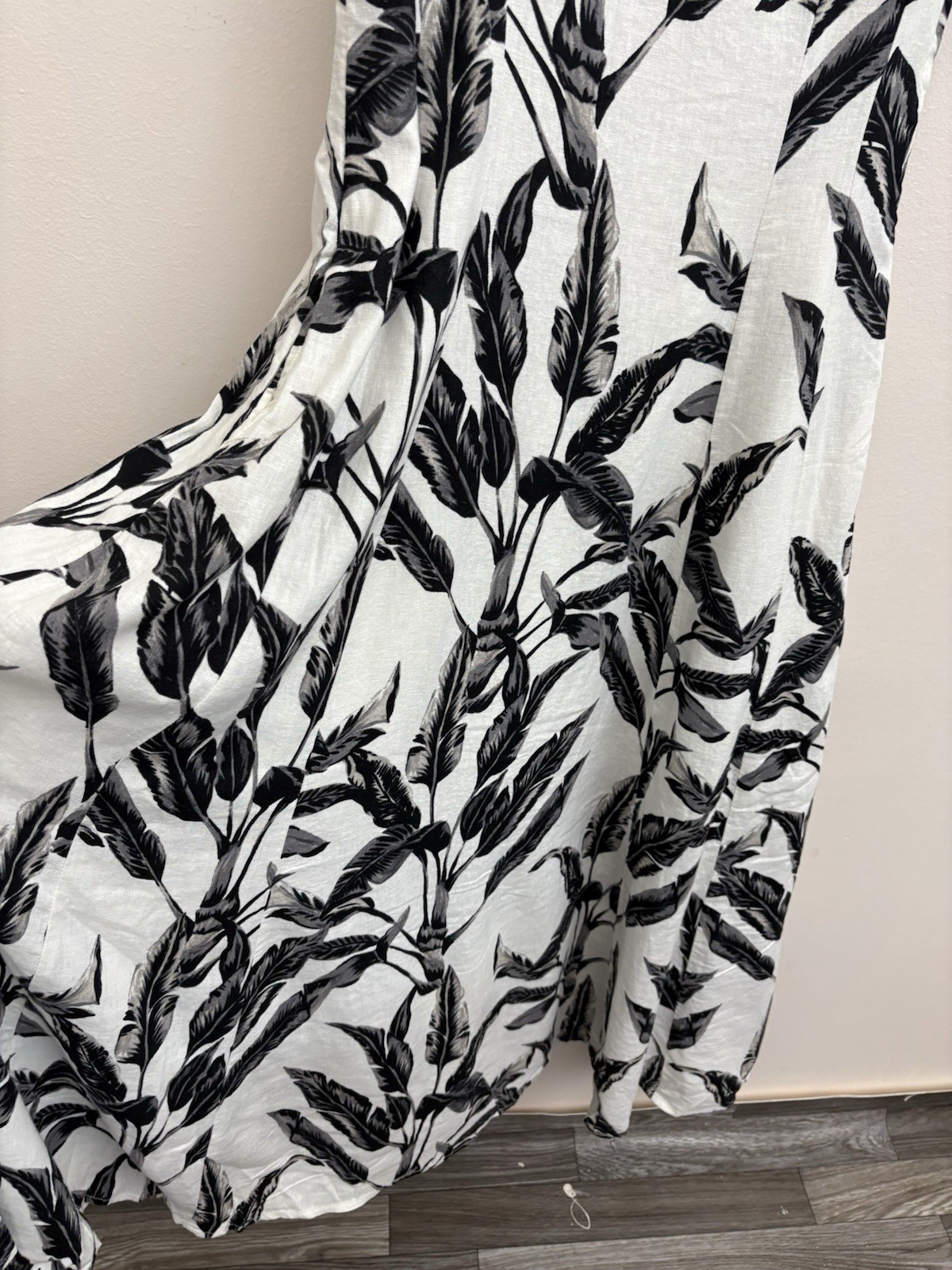 NWT Rachel Zoe Linen Blend Palm Print Fit Flare Midi Dress Size 8 Summer Resort