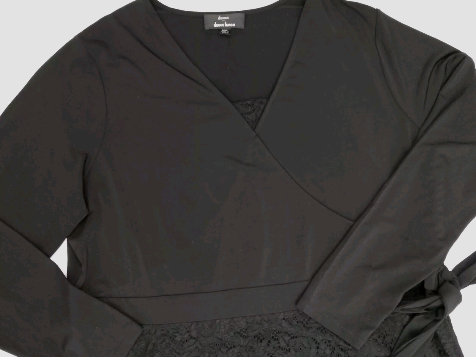 Dennis By Dennis Basso Black Lace Long Sleeve Dress A-line V-Neck Tie Waist 20W