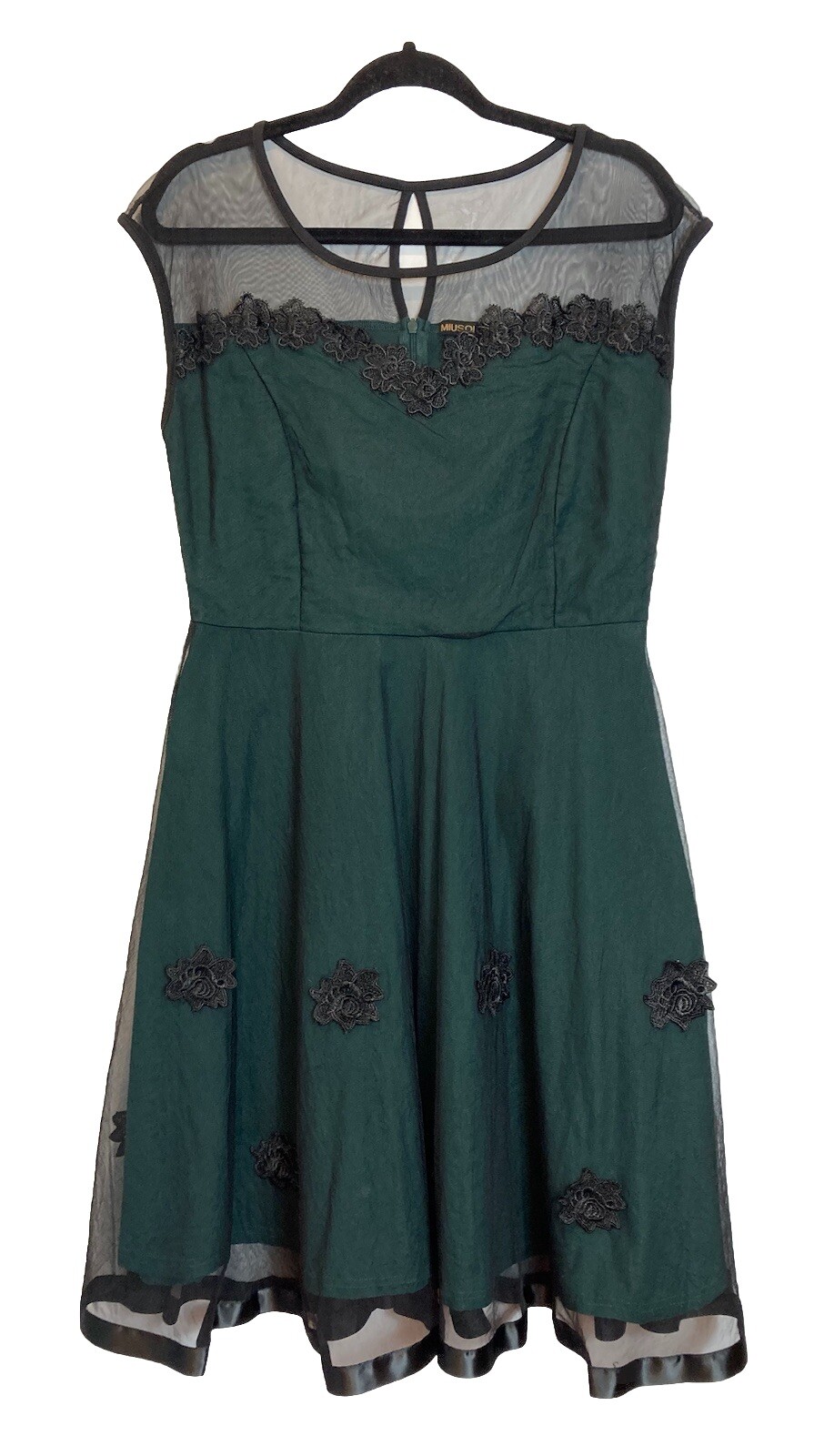 Miusol Green Black Chiffon Overlay Fit & Flare Dress XL Luxe Grunge Holiday