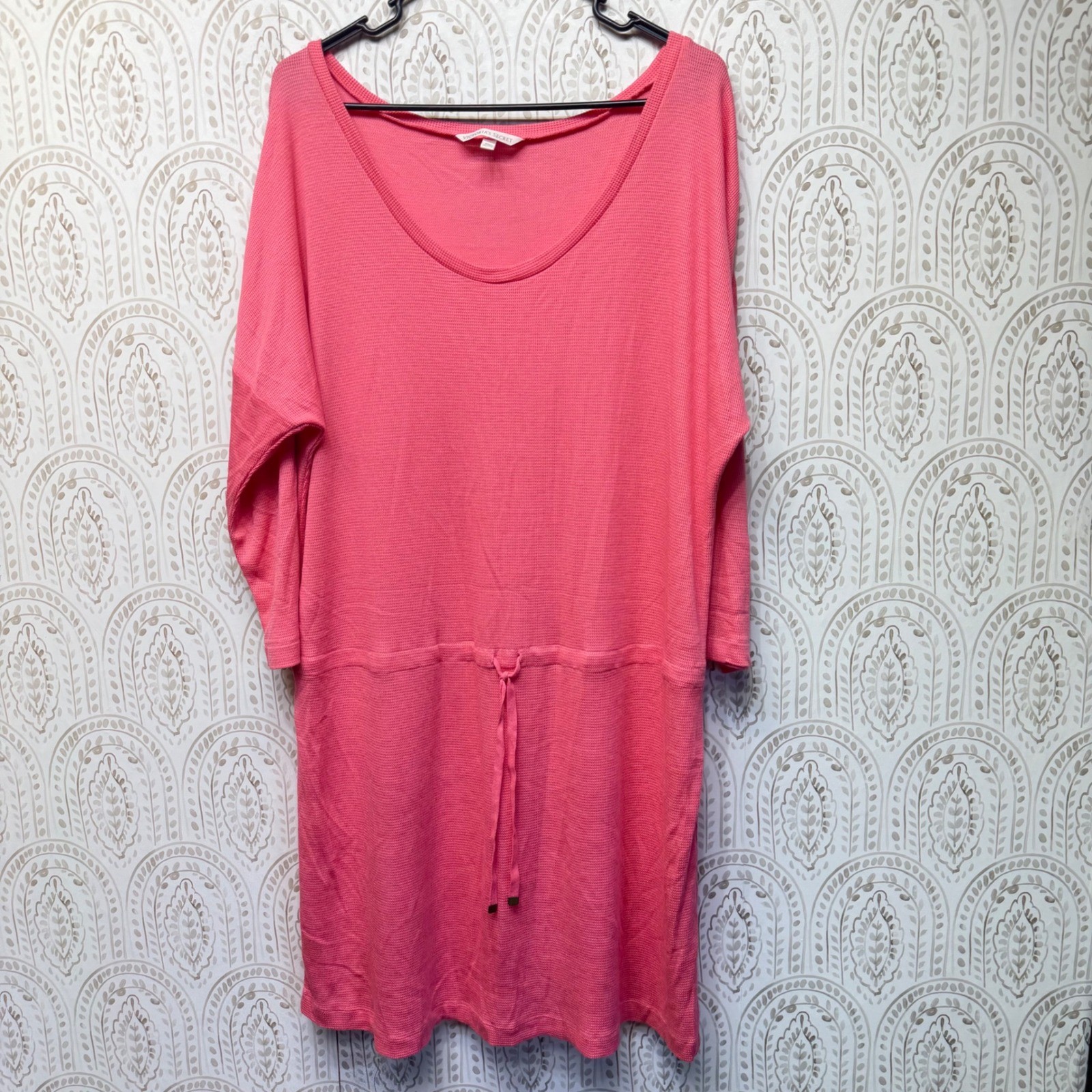 Victoria’s Secret Thermal Waffle Knit Dress Women L Pink Loungewear Drawstring