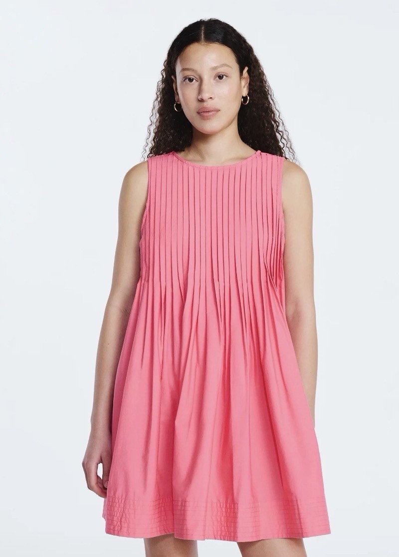 NWT Free Assembly Pink Melon Pleated Mini Dress Womens M 8-10 Sleeveless Pockets