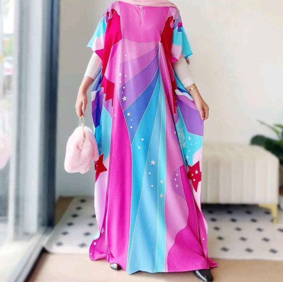 Batik Hand Drawn Malaysia Caftan Dress Short Sleeve Barbie inspired Freesize New