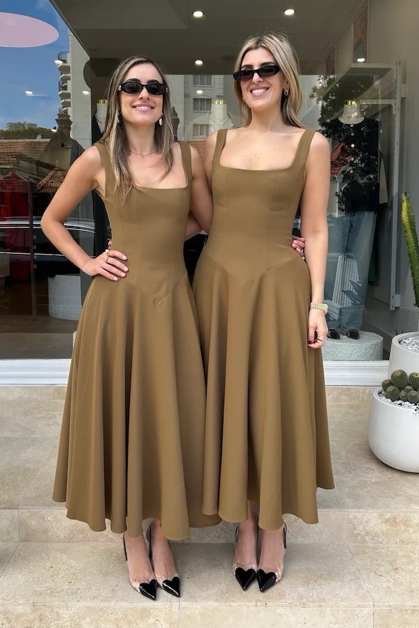 ODD MUSE – The Ultimate Muse Low Waist Square Neck Midi Dress – Olive XS BNWT!