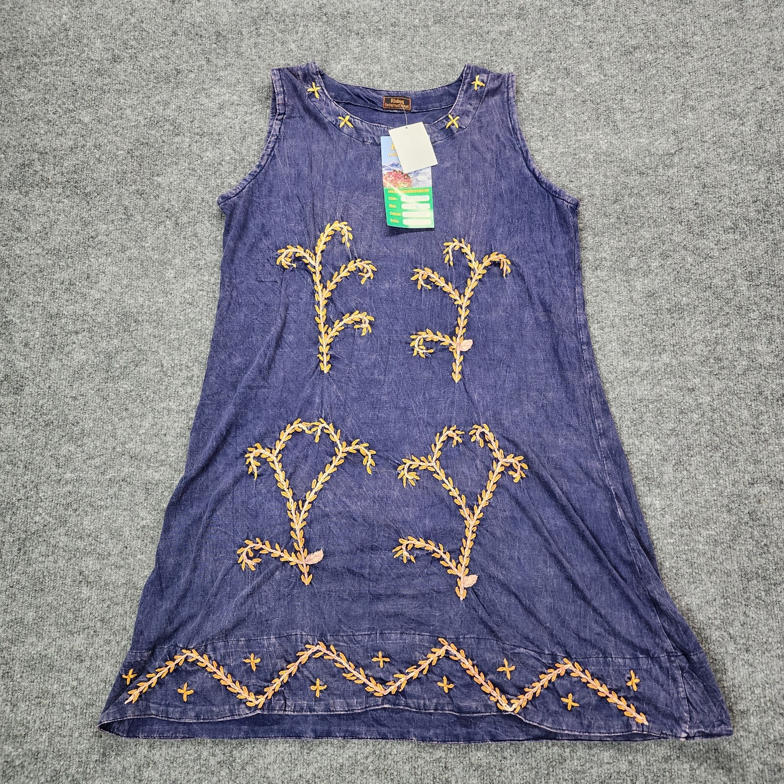 Rising International Nepal Dress Womens XL Artsy Mineral Wash Embroidery Boho