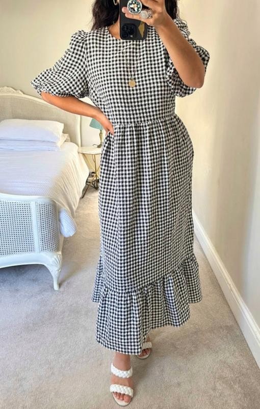 F&f Black And White Gingham MIDI Dress Size 16