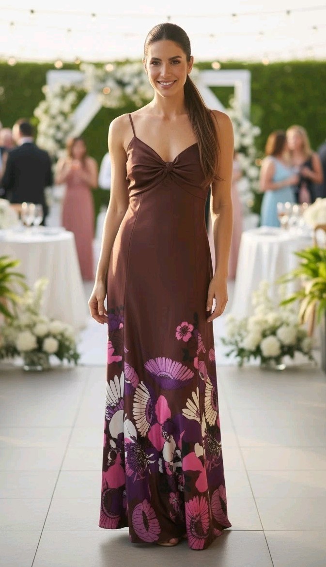 NWT Express Satin drape twist strap Long dress floral print SZ M Retail $228