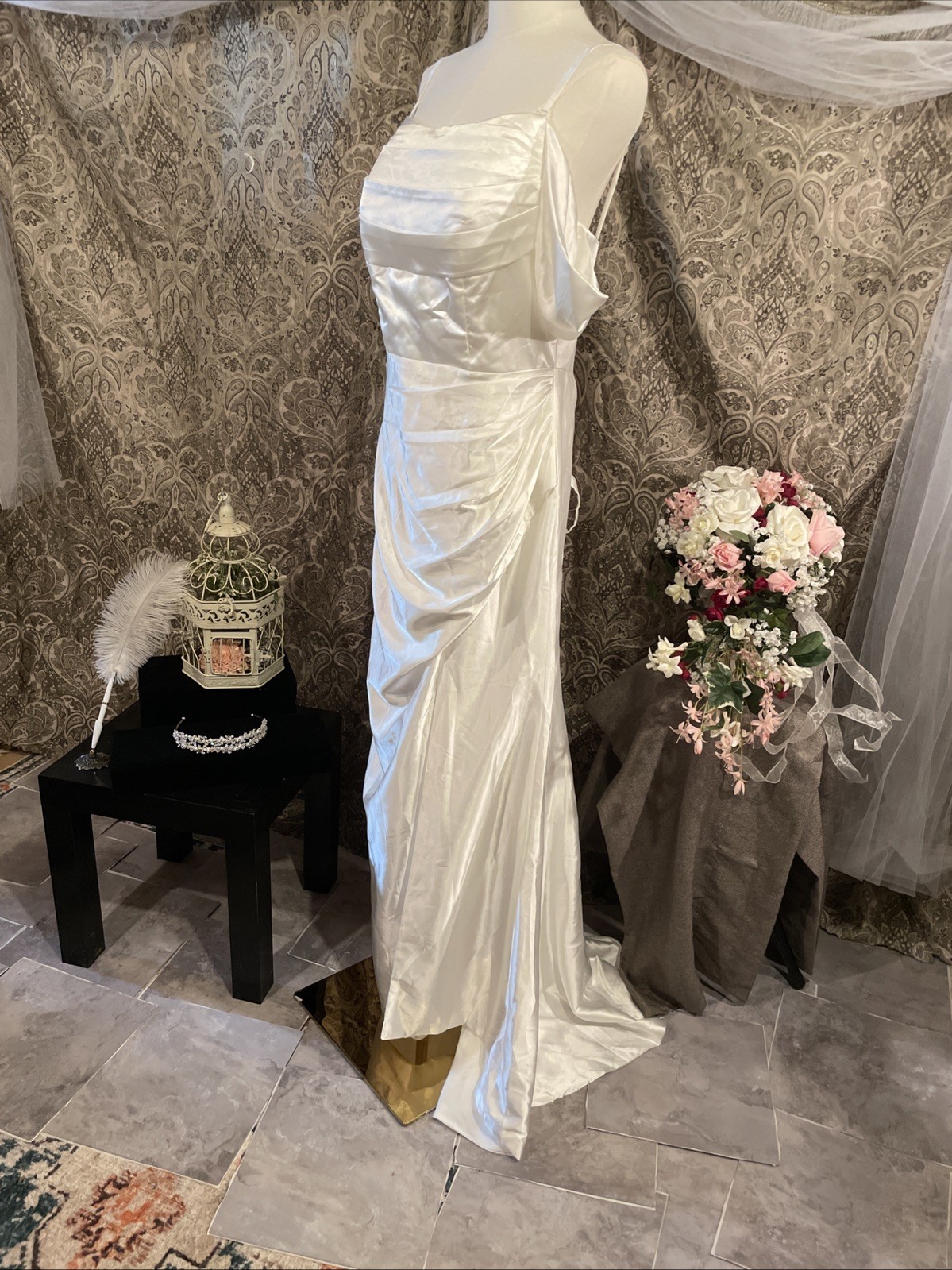 MU XiANGCHEN White Dress Long Corset Back Off The Sleeve Size 14