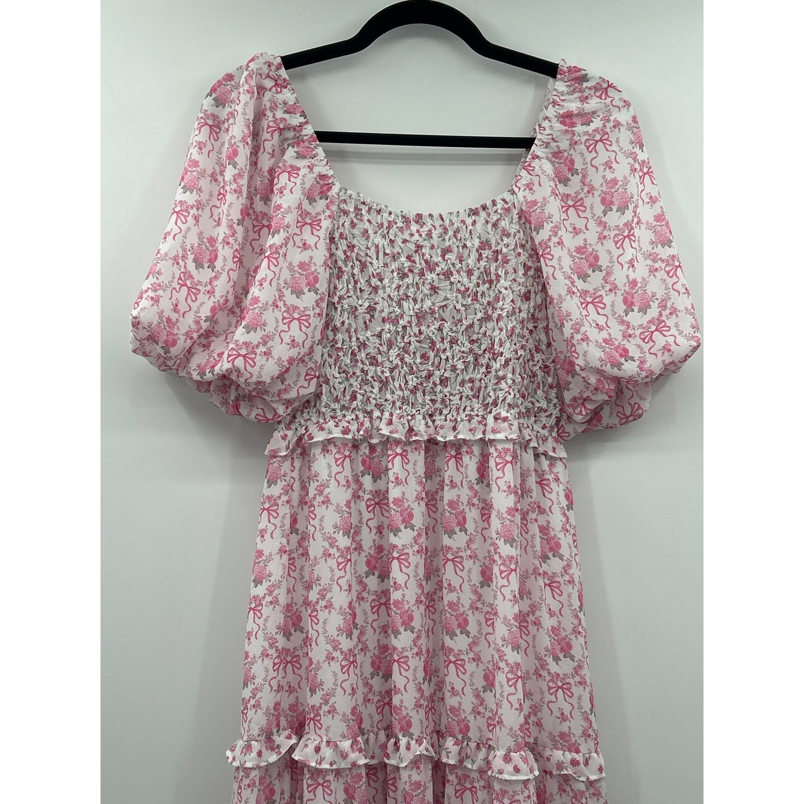 Peach Love California M Cottagecore Coquette Pink Floral Smocked Maxi Dress