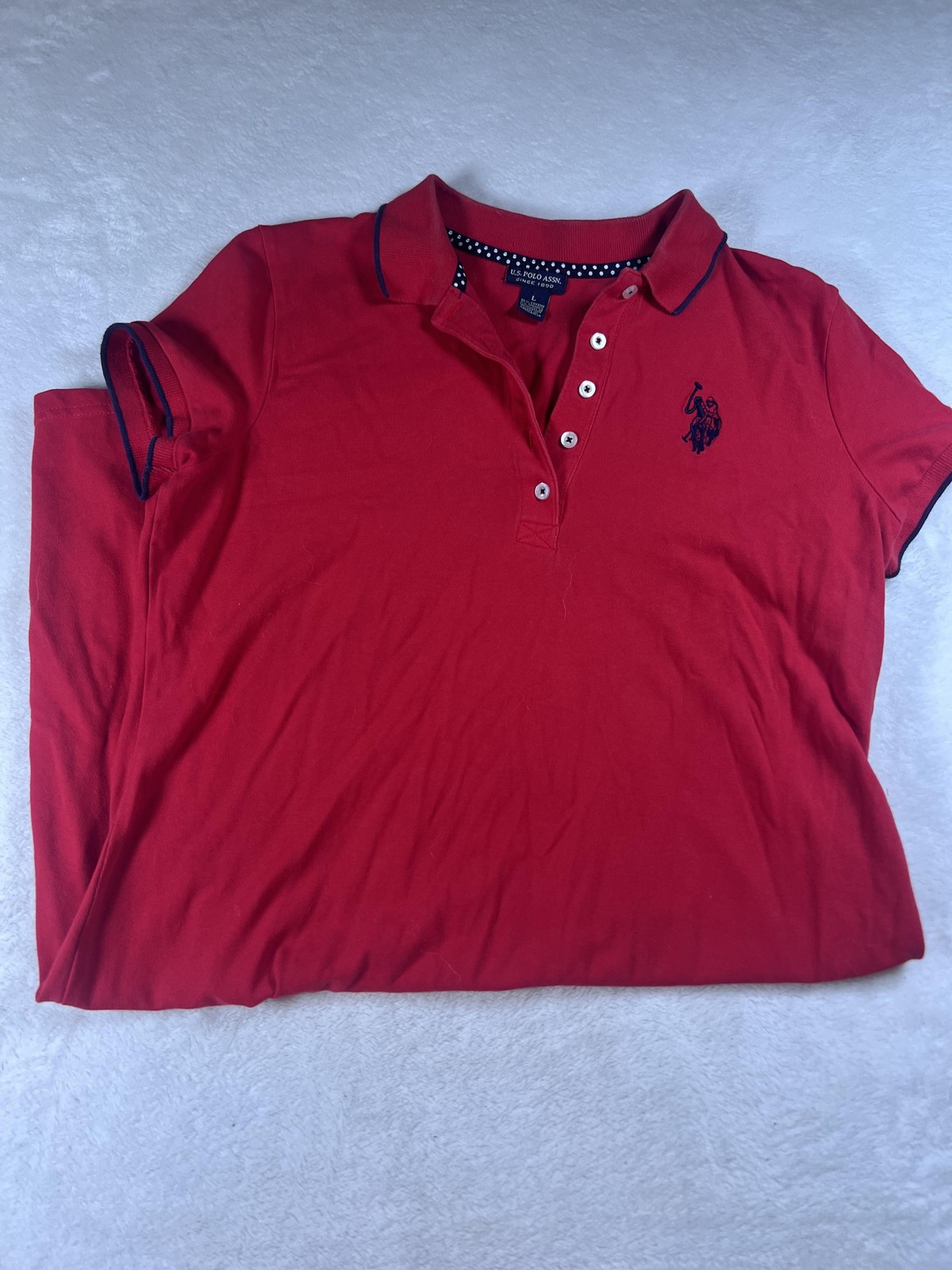 U.S. Polo Assn. Dress Womens Large Red Collared Polo Shirt Knit Short Sleeve