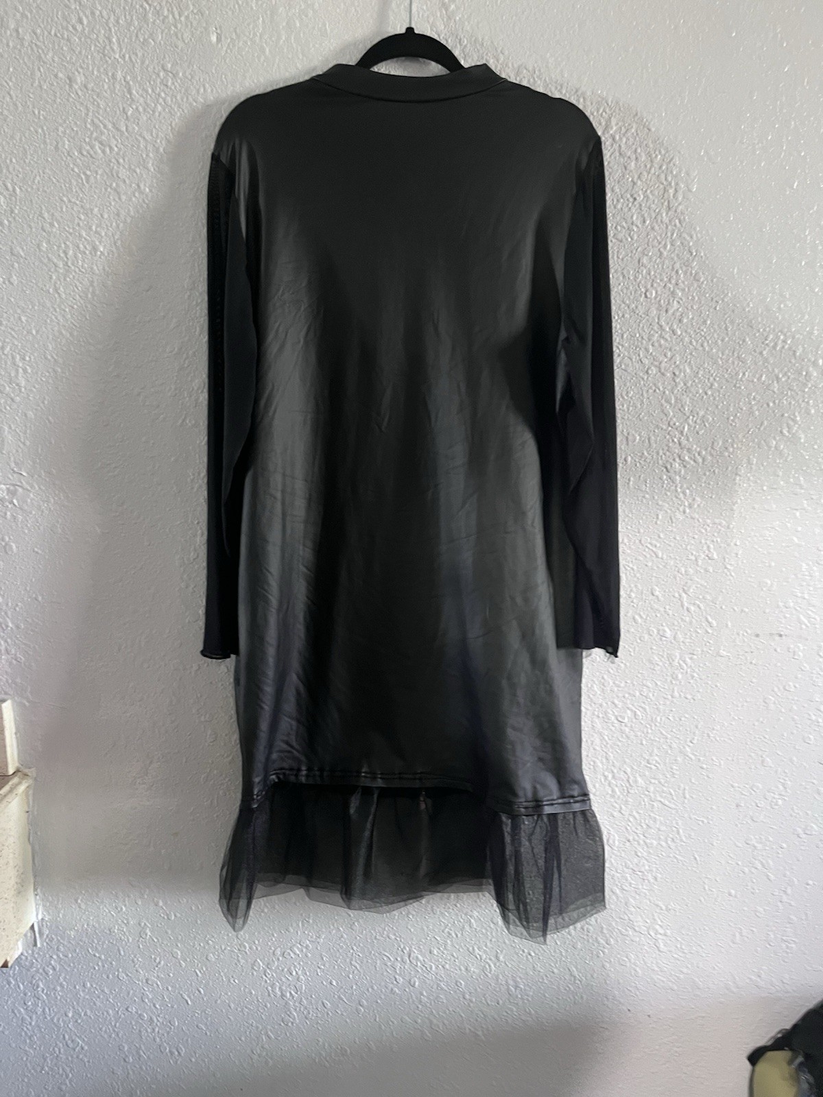 SHEIN Curve Black Solid Zip Front Bodycon T-Shirt Dress Mesh Hem 3XL