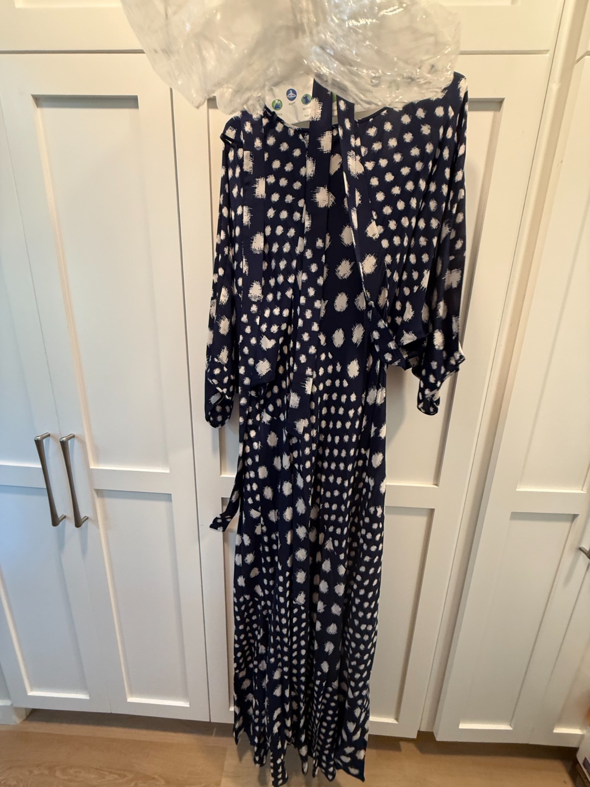Diane Von Furstenberg Navy Cream Geometric Print Partial Wrap Dress XL EUC