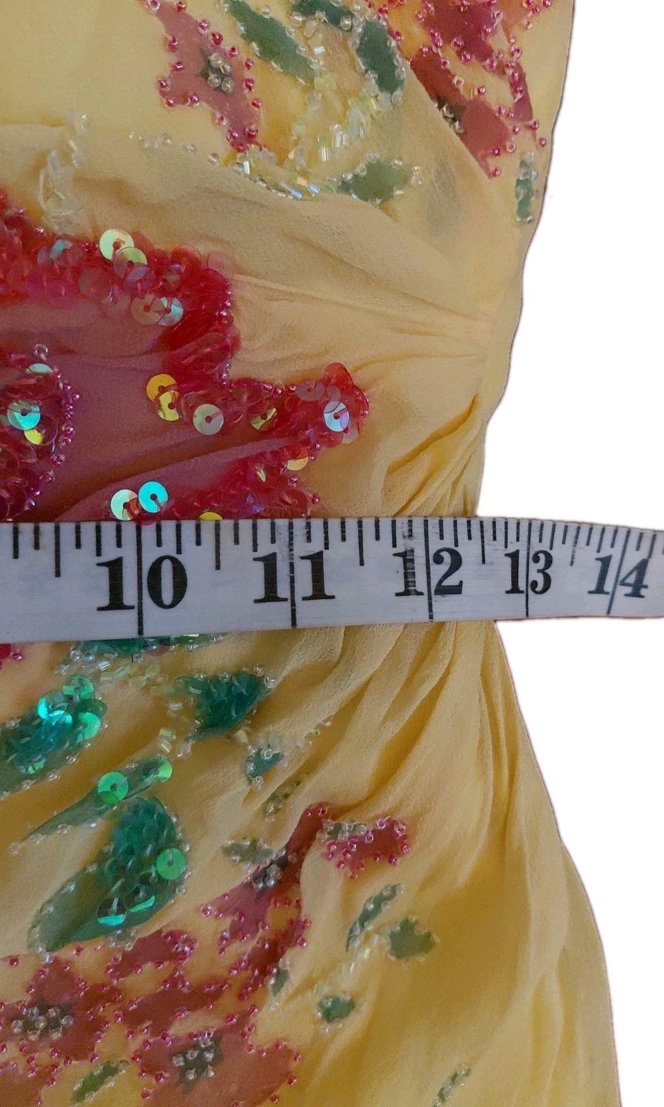 Vintage Cache Yellow Dress Maxi Beaded Floral Gown 2 S Silk Y2K Glam Evening