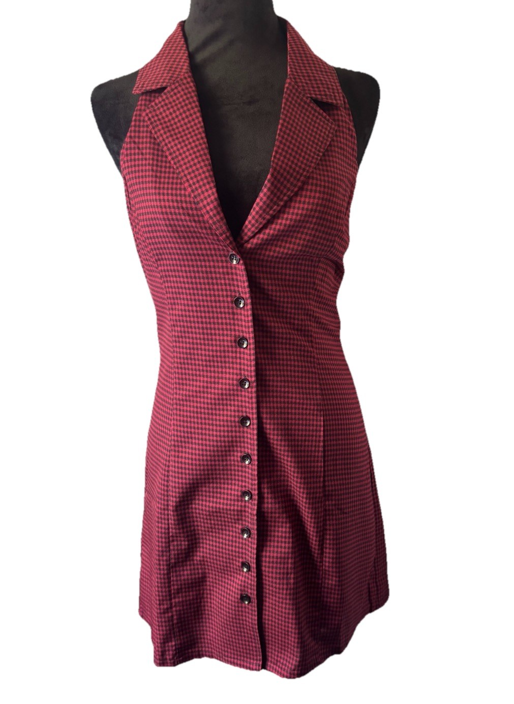 Emory Park VNeck Halter Short Mini Checkered Backless dress Womens MED NEW Y2k