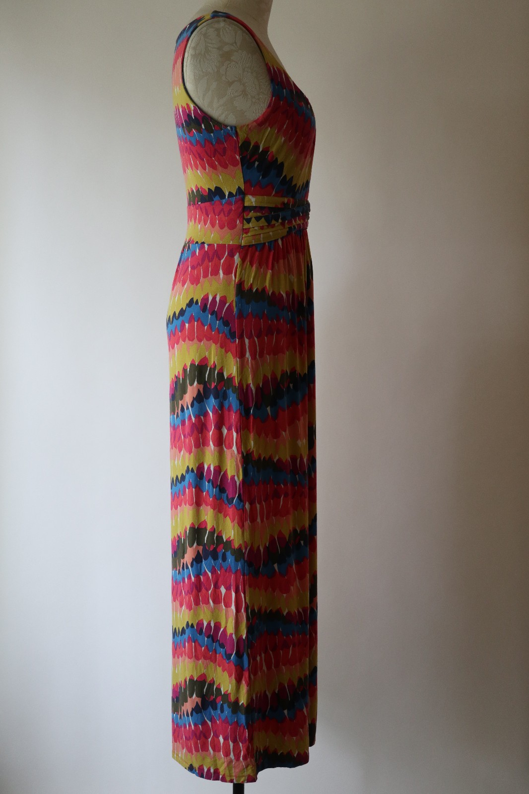 Boden Pink Blue Rainbow Stretchy Jersey Knit Sleeveless Long Maxi Dress Women 6R