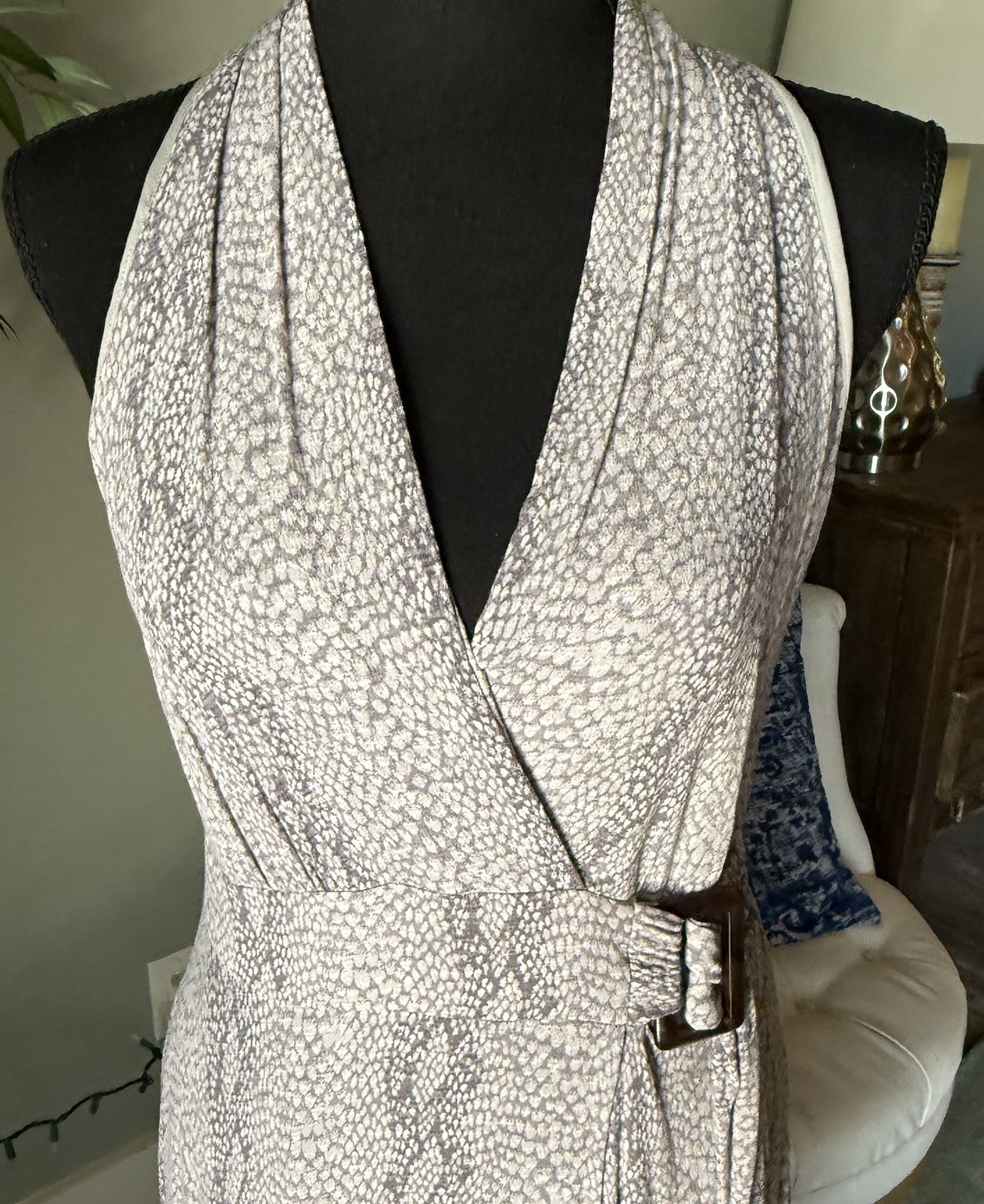 Anthropologie Marfa Snake Skin Faux Wrap V Neck Asymetrical Dress 6 Wedding
