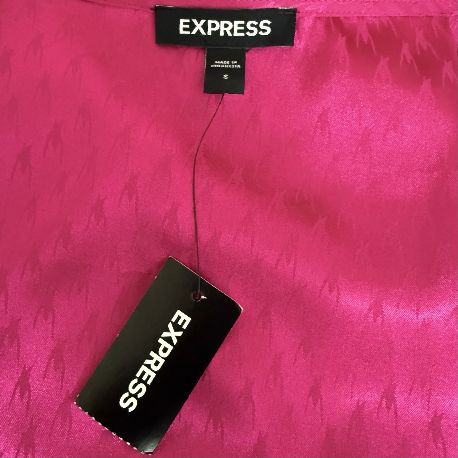 Express Dress Womens S Pink Houndstooth Abstract Satin Tie Back Surplice Wrap