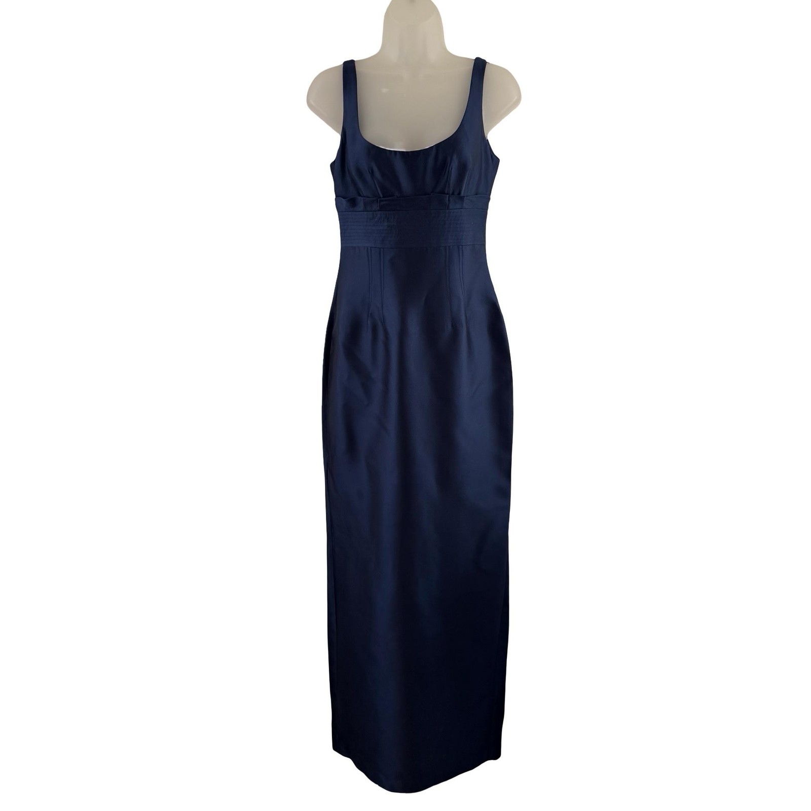 Vintage Kay Unger New York Navy Wool Silk Blend Column Gown Dress 4 NWT Luxury