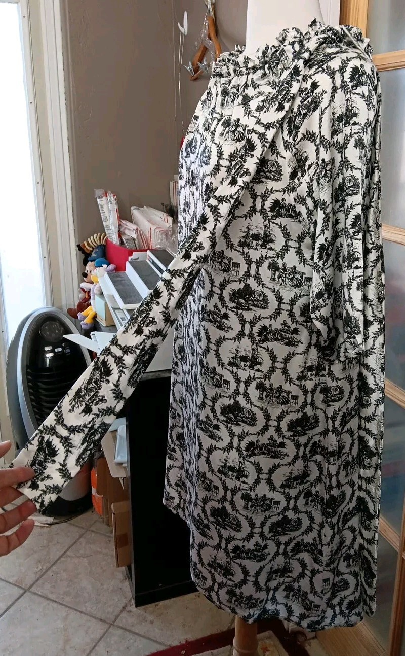 Never A Wallflower Dress Saint / Sinner Toile Short Sleeve Ruffle Neck Sz L Rare