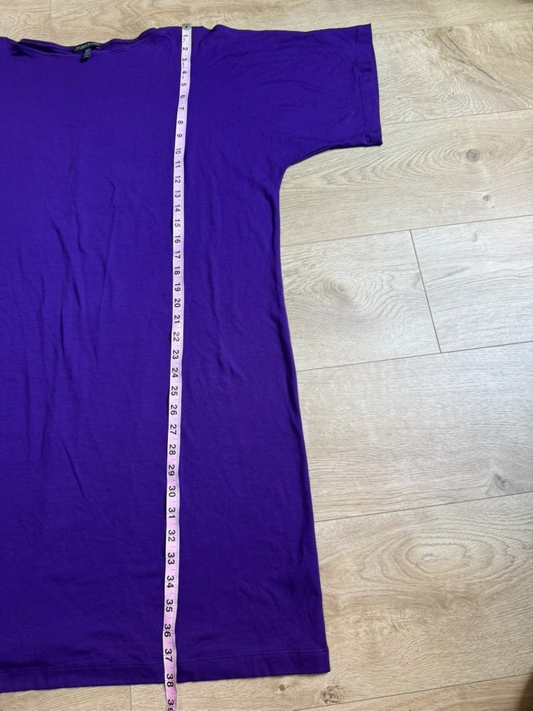 EUC Eileen Fisher cold shoulder short sleeve stretch t-shirt dress purple size L