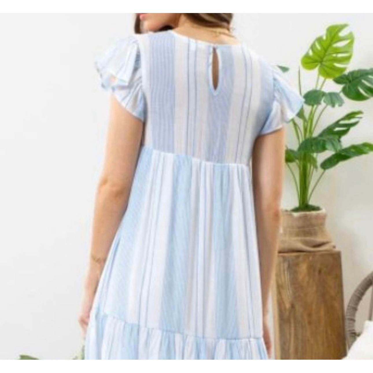 Perch by Blu Pepper Embroidered Striped Tiered Ruffle Sleeve Dress 3XL