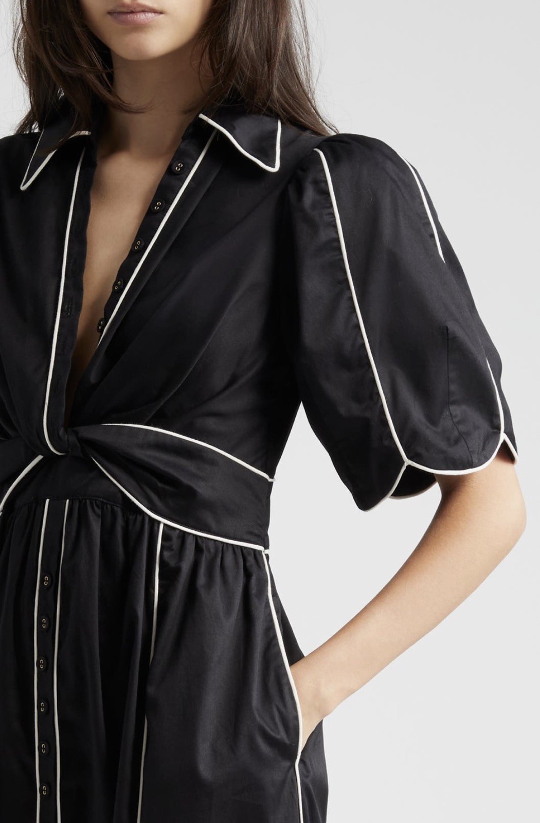 Farm Rio XLBlack And White Scallop Short Sleeve Midi Dress