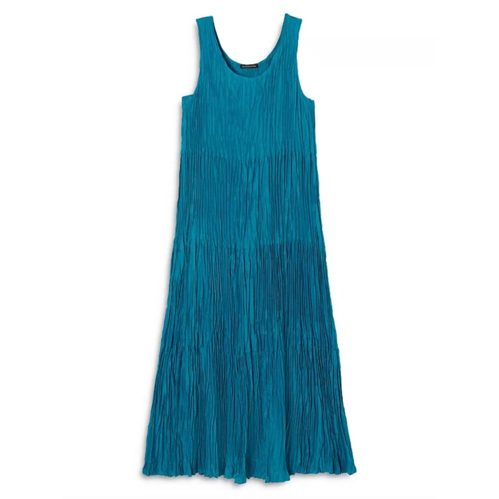 Eileen Fisher Crushed Silk Tiered Dress size XS Dragonfly teal bohemian romantic