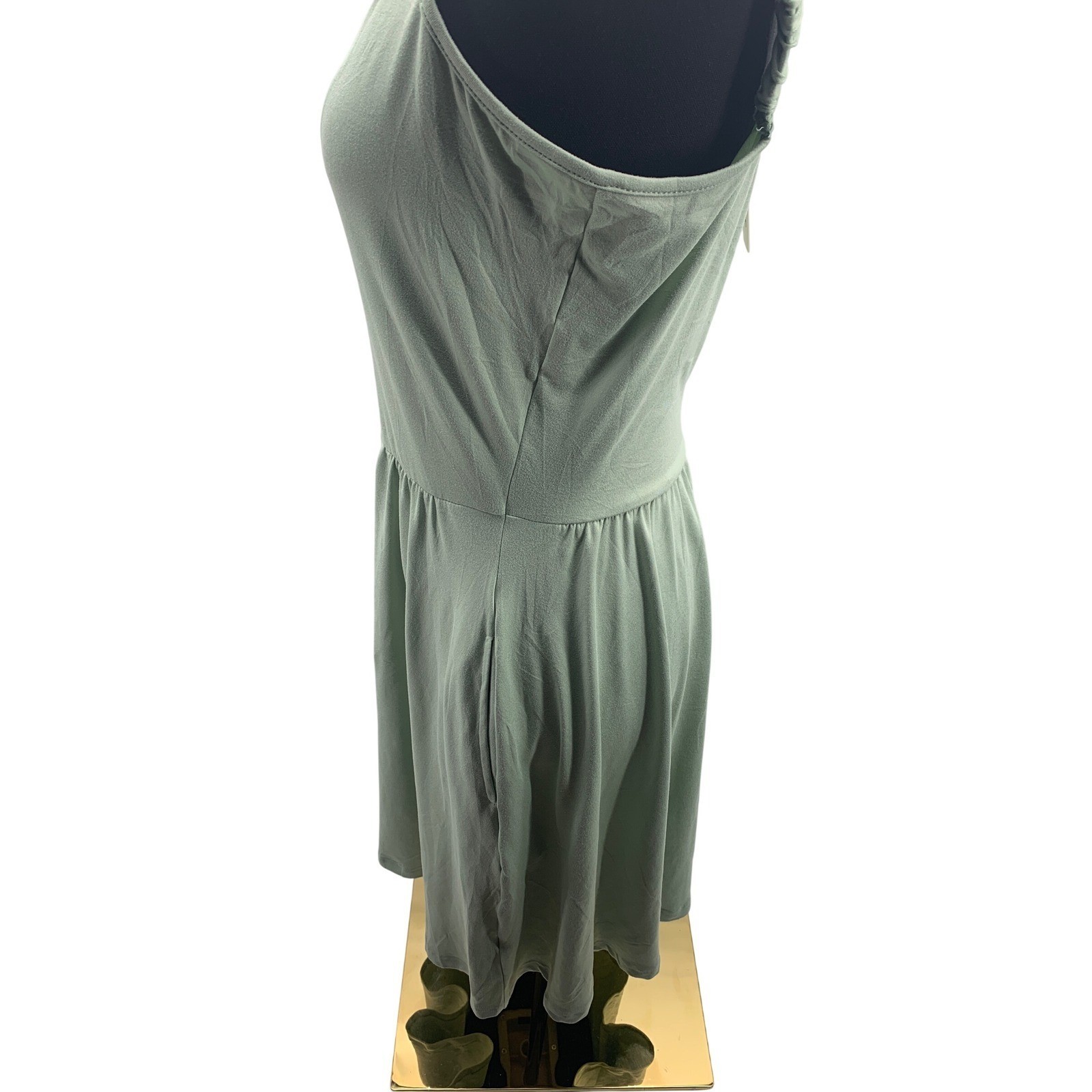 HUHOT Womens Sage Green Square Neck Sleeveless Mini Dress Pockets Large NWOT