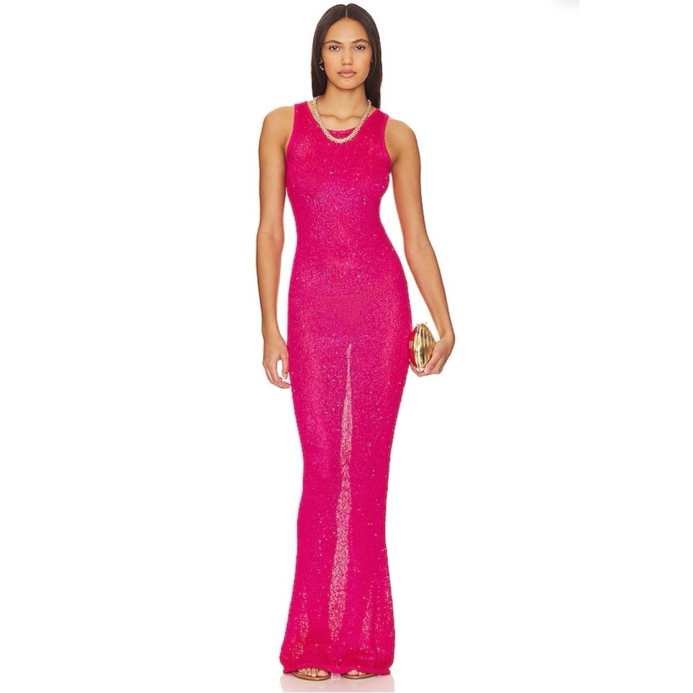 Asta Resort Natalia Sequin Maxi Dress Fuchsia Pink Large