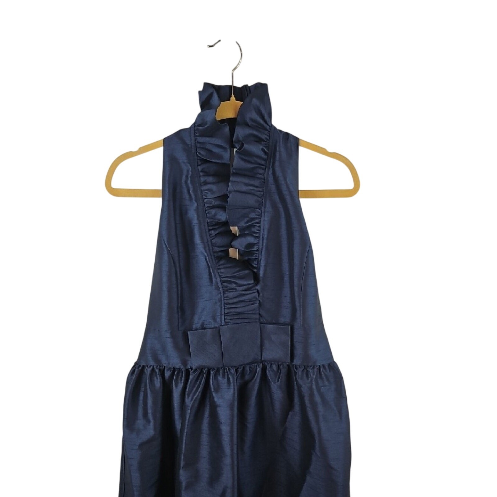 ALFRED SUNG Navy Ruffle Halter Tea-Length Dress Size 20