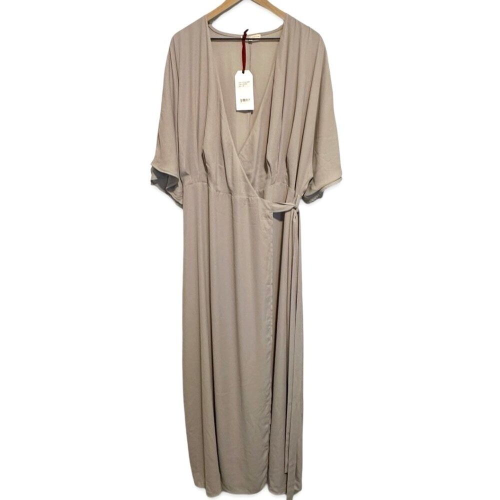 Standards & Practices 2X Concrete Gray Wrap Maxi Dress Kimono Sleeve NWT