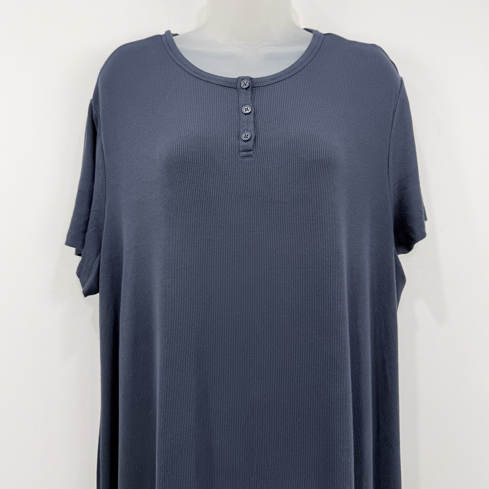 Barefoot Dreams Malibu Collection Rib Henley Dress 2X Navy Comfort Lounge Bamboo