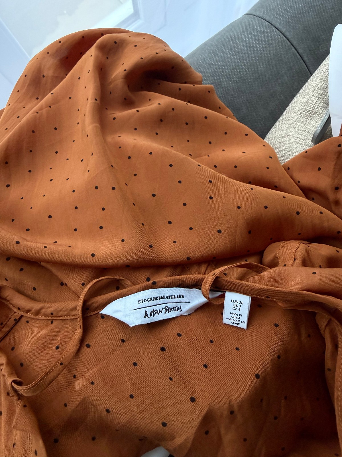 Other Stories polka dot ruffled midi dress in Brown UK 10 EU 38 S