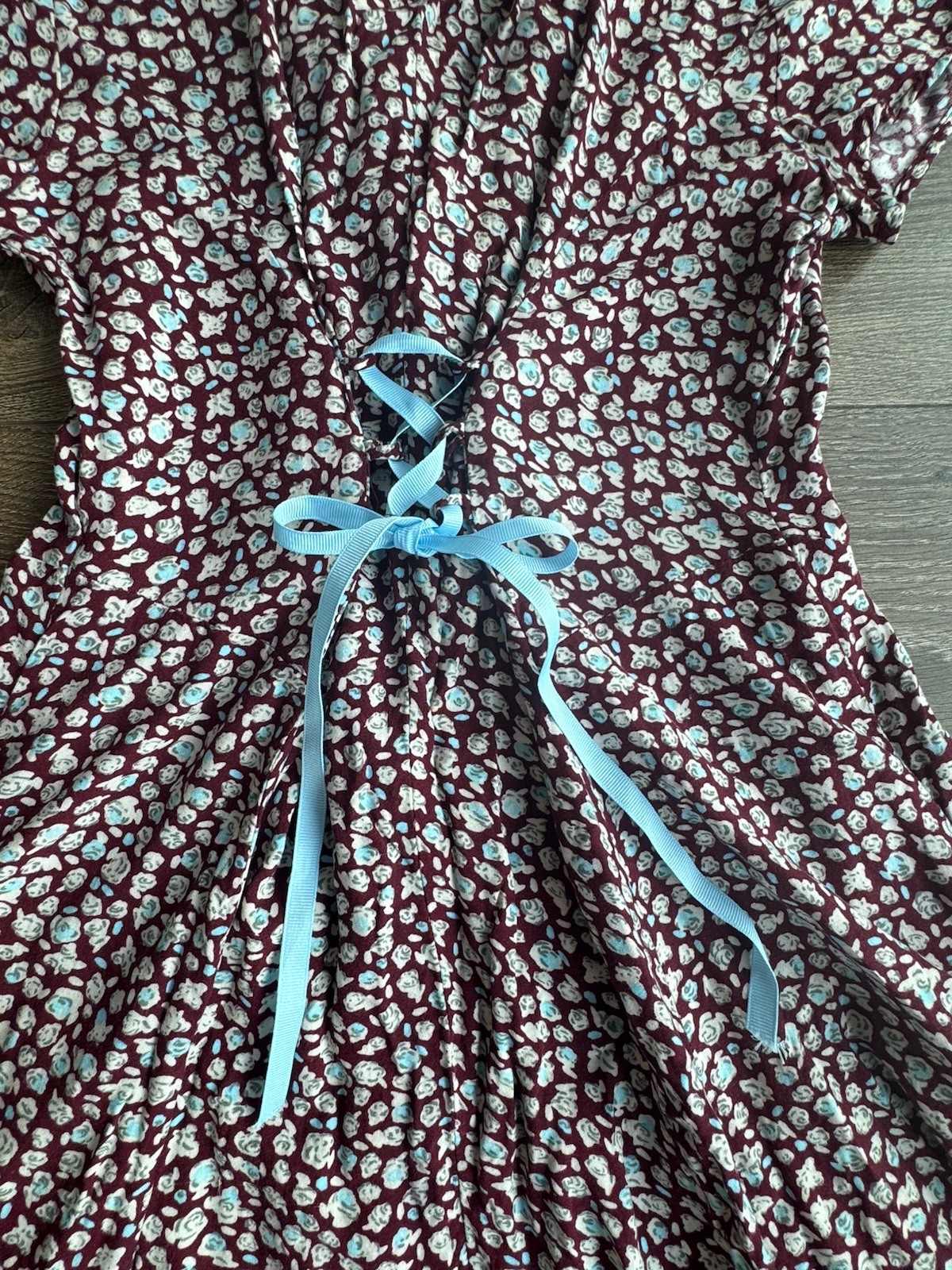 Vintage Y2K Mudd Floral ButtonFront Dress Corset Tie Back Pockets Burgundy Small