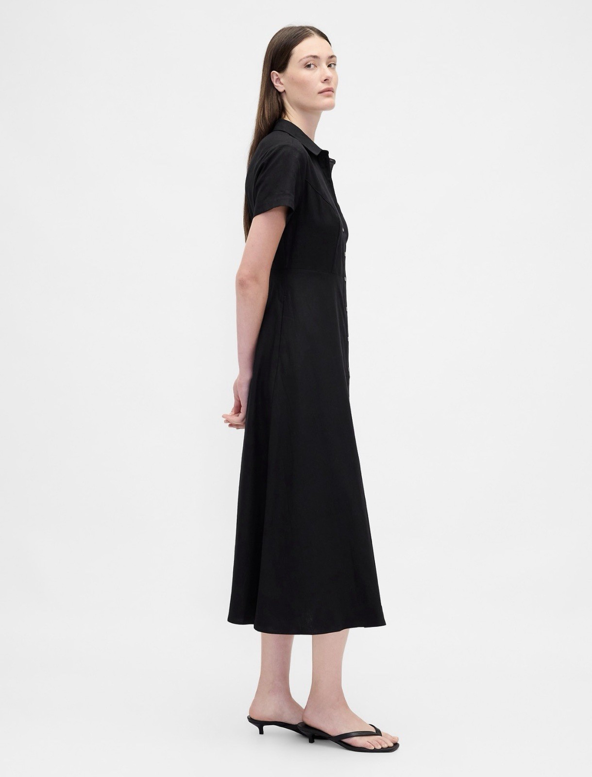 Gap Linen Blend Black Midi Shirtdress Size Tall S NWT RT$98