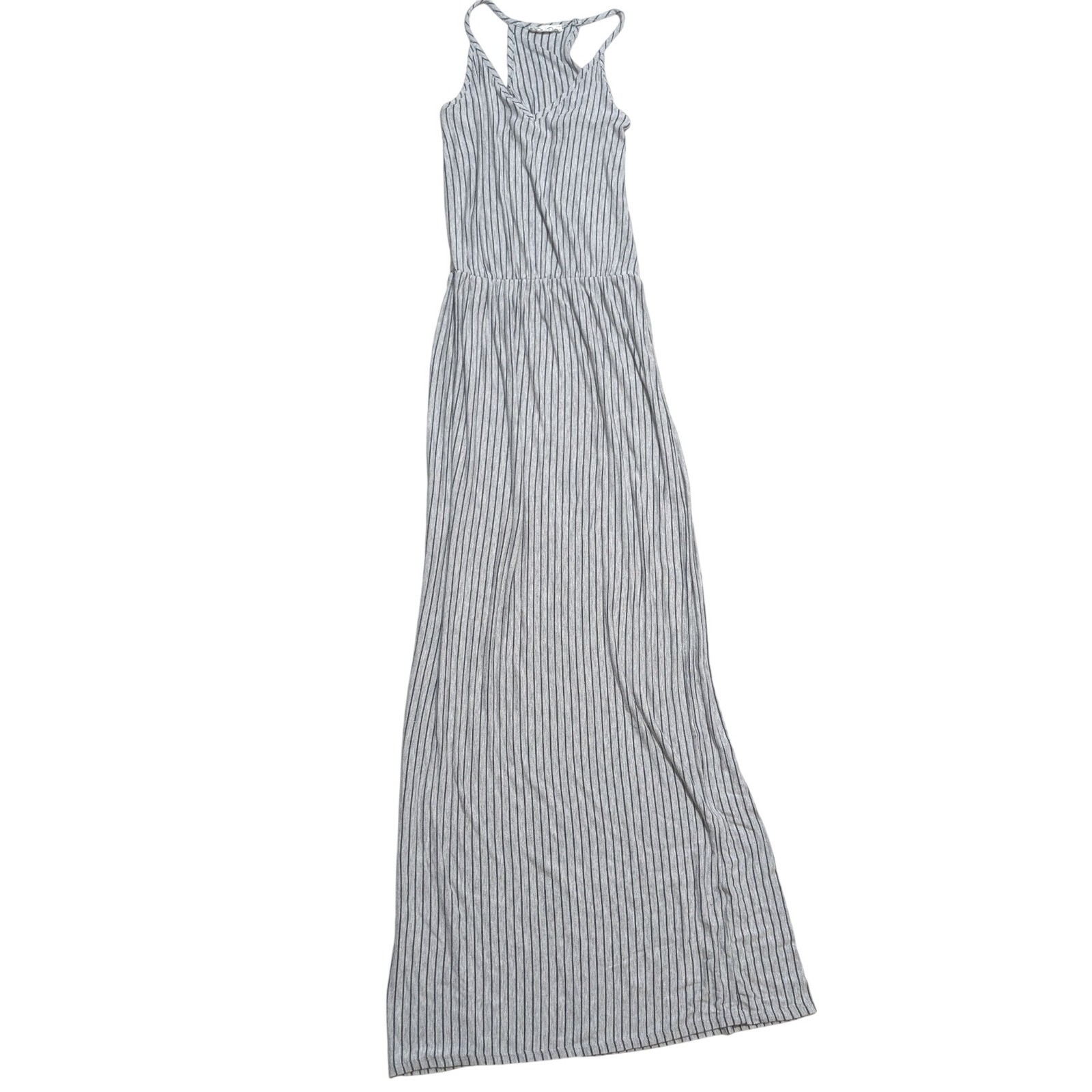 Olivia Rae Striped Maxi Dress Womens Medium Grey Blue Racerback Rayon Blend