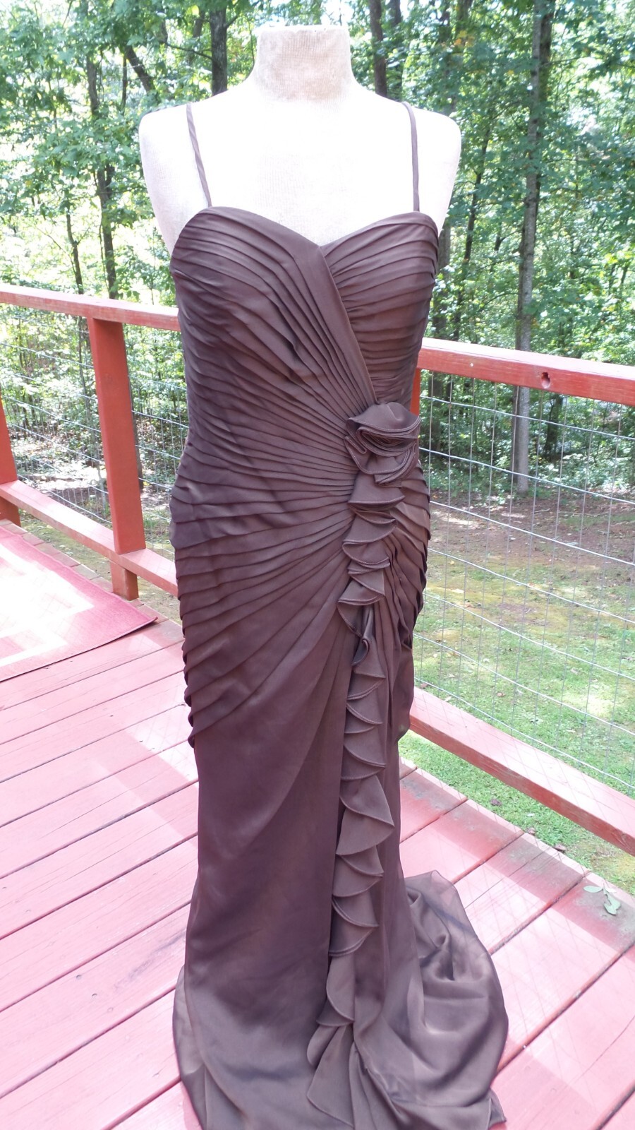 NEW- BARI JAY – Sheer Chiffon Brown Holiday Formal Evening Dress 12