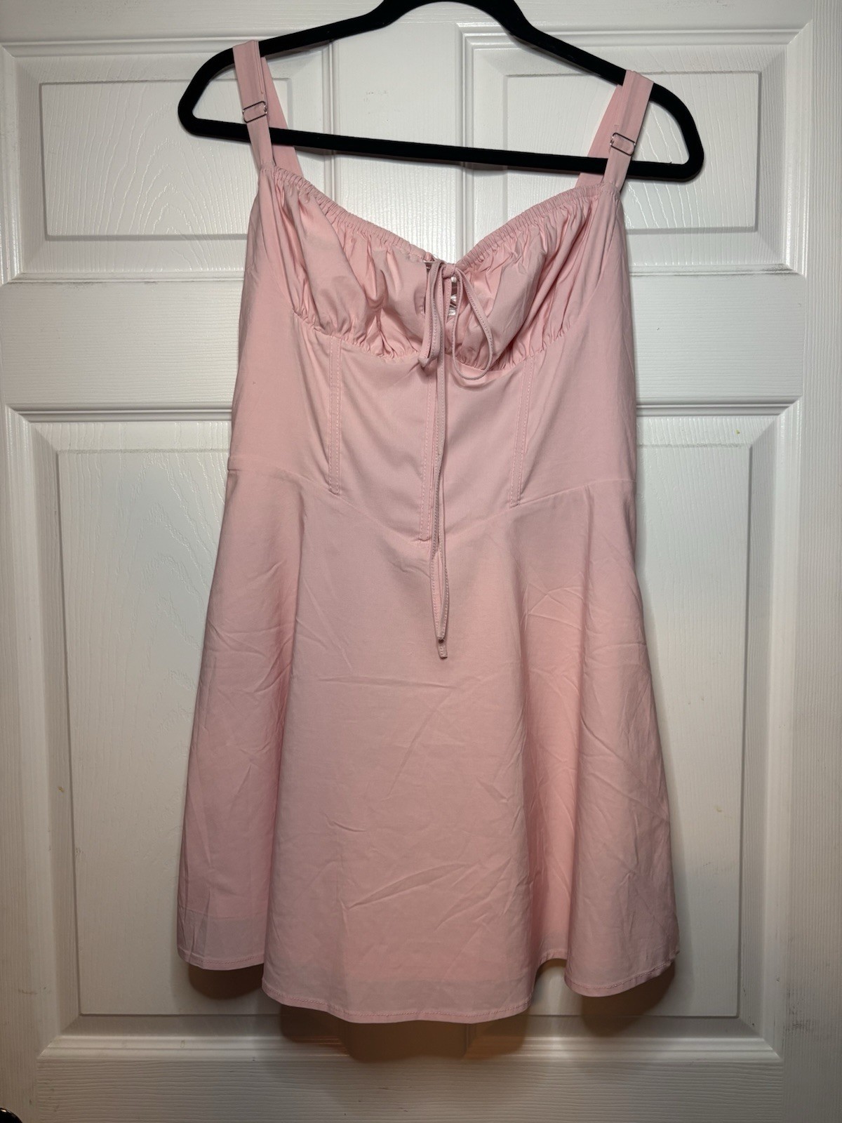 Pink Sleeveless Dress with Adjustable Straps, Front Tie And Corset Back